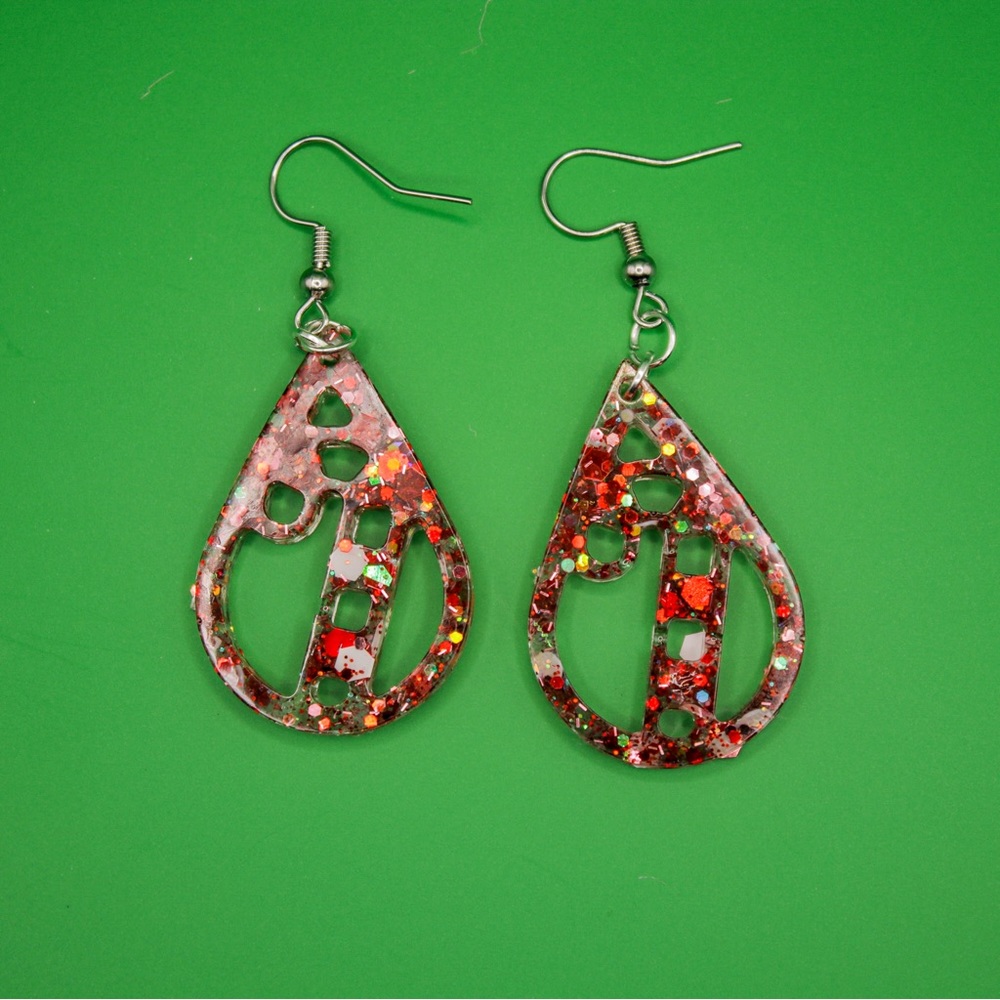 Red and White Glitter 1” Christmas Candy Canes Resin Earrings